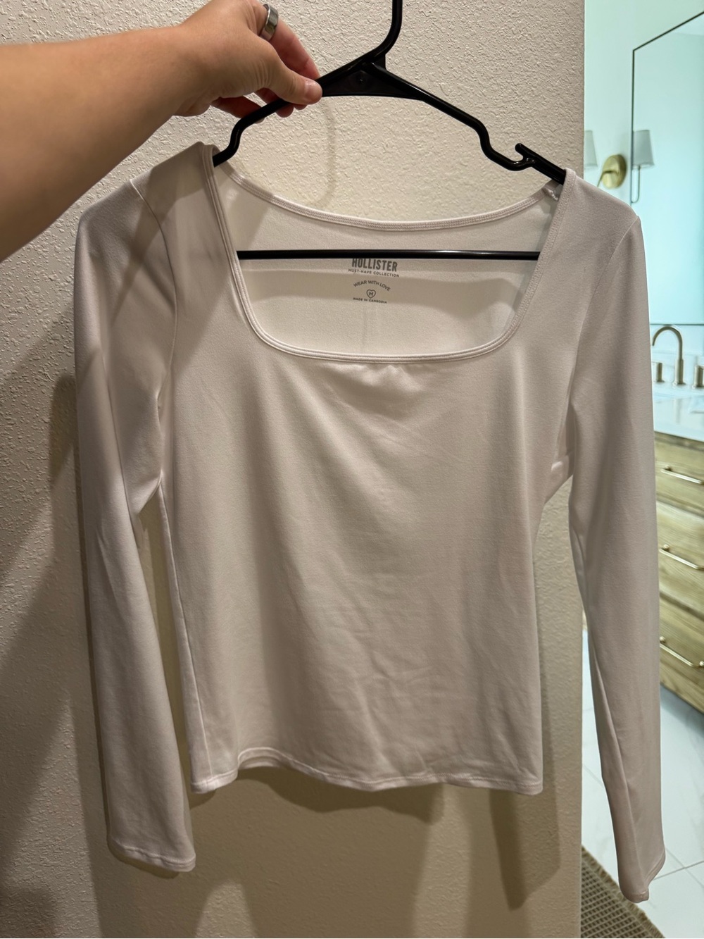 Hollister Women's White Square Neck Long Sleeve Top